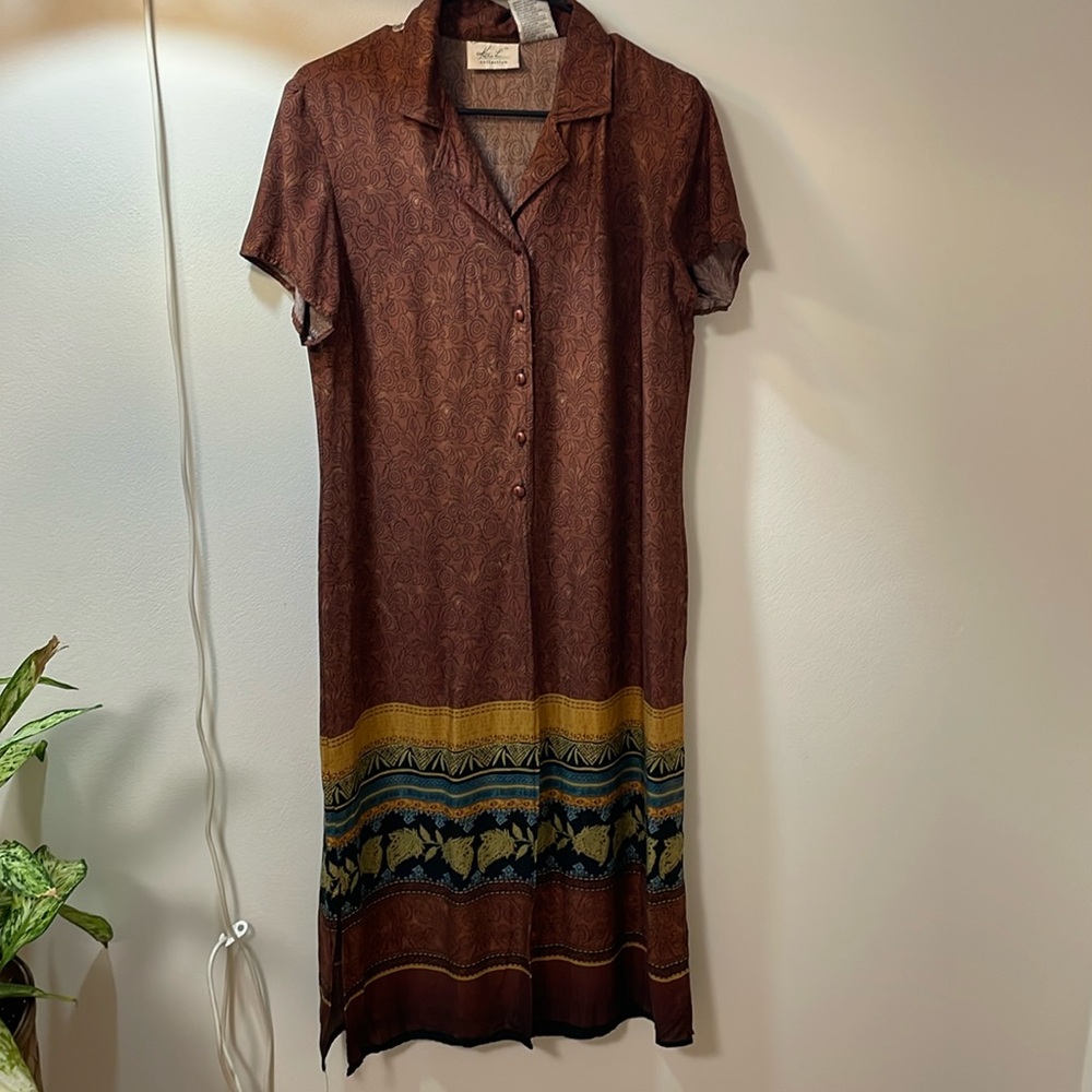 Bohemian extra long tunic top with colorful tribal pattern